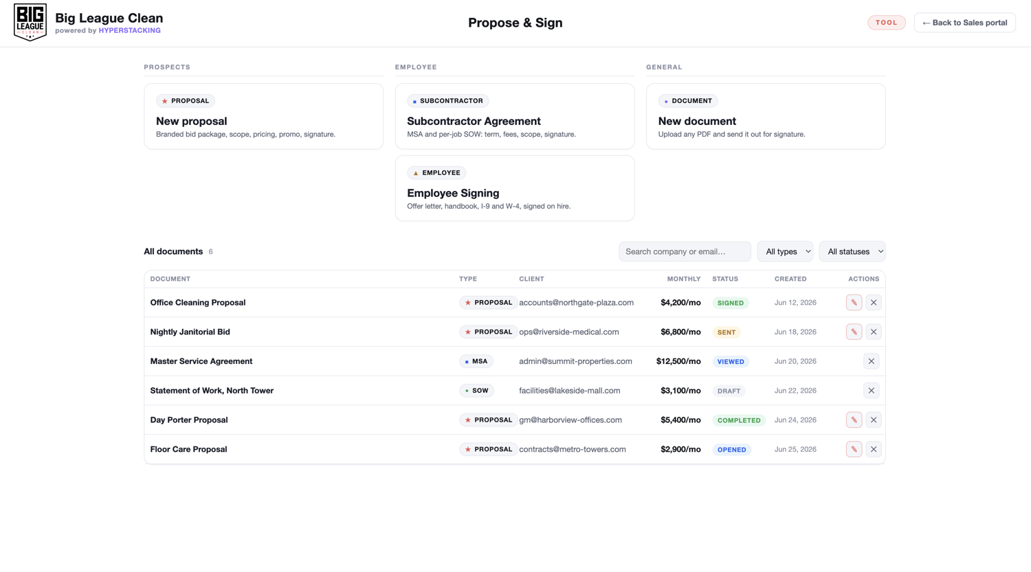 The proposal and e-signature tool built into the dashboard